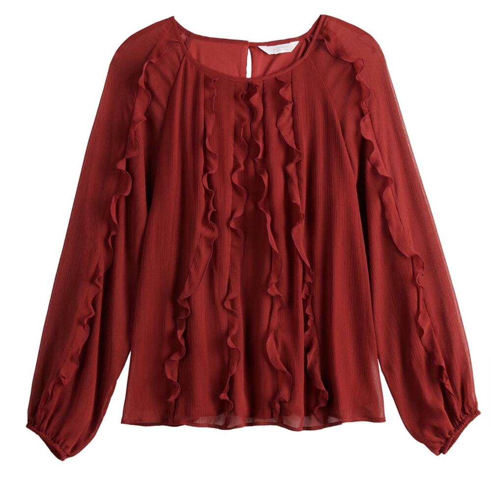 LC Lauren Conrad Ruffled Blouse Size Medium - Picture 2 of 7